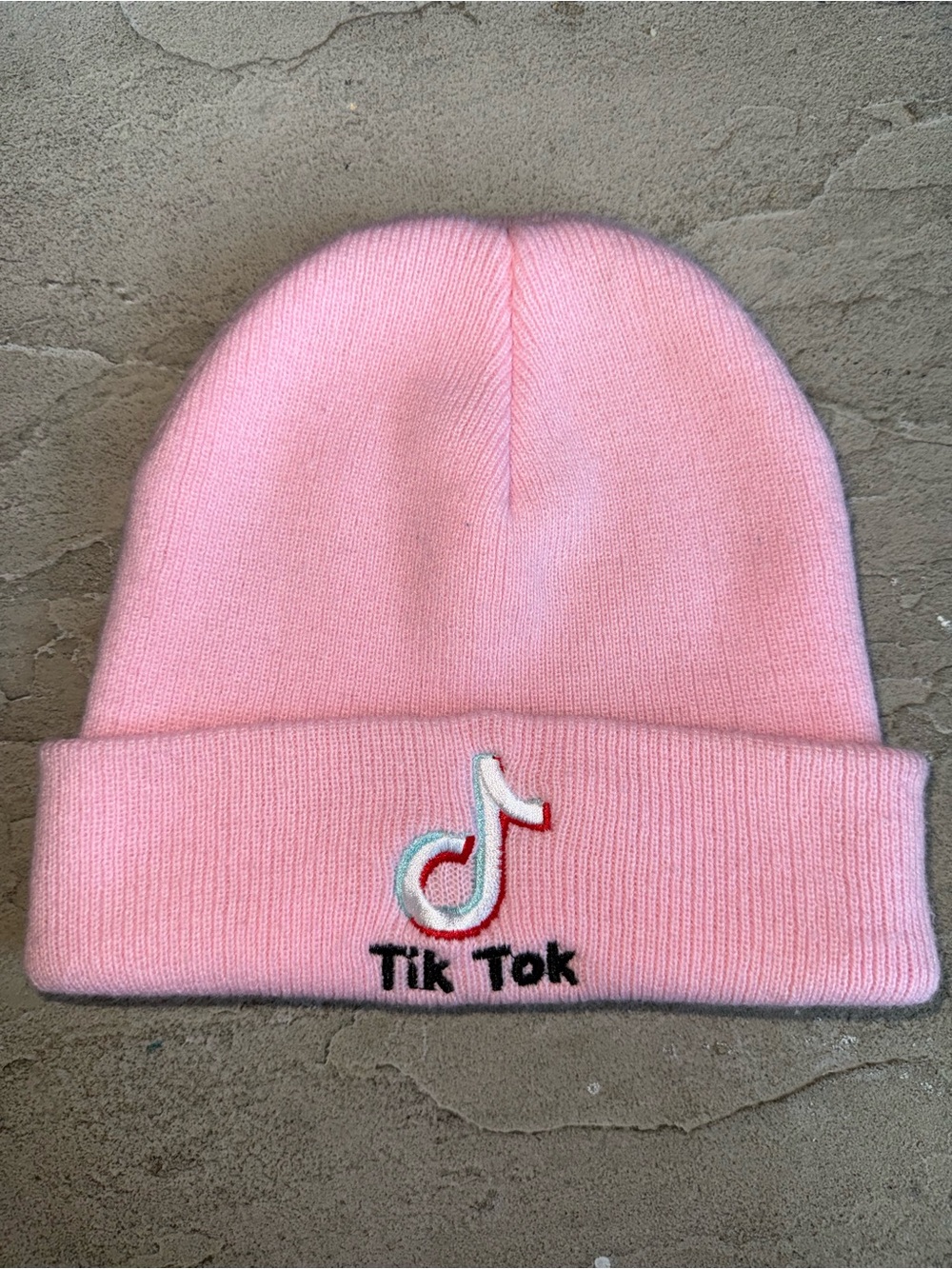 CUTE TikTok Embroidered Pastel Light Pink Cuffed Winter Beanie Hat